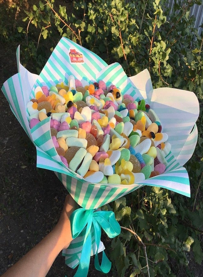 Oasis - 20 Sheets Korean Style Waterproof Premium Bouquet Wrapping Sheet (58cm x 58cm, 60 Microns) |Horizontal Stripes Design , Giftwrap for Flowers & DIY Gift Wrapping Paper For Valentines Day - Green - Image 4